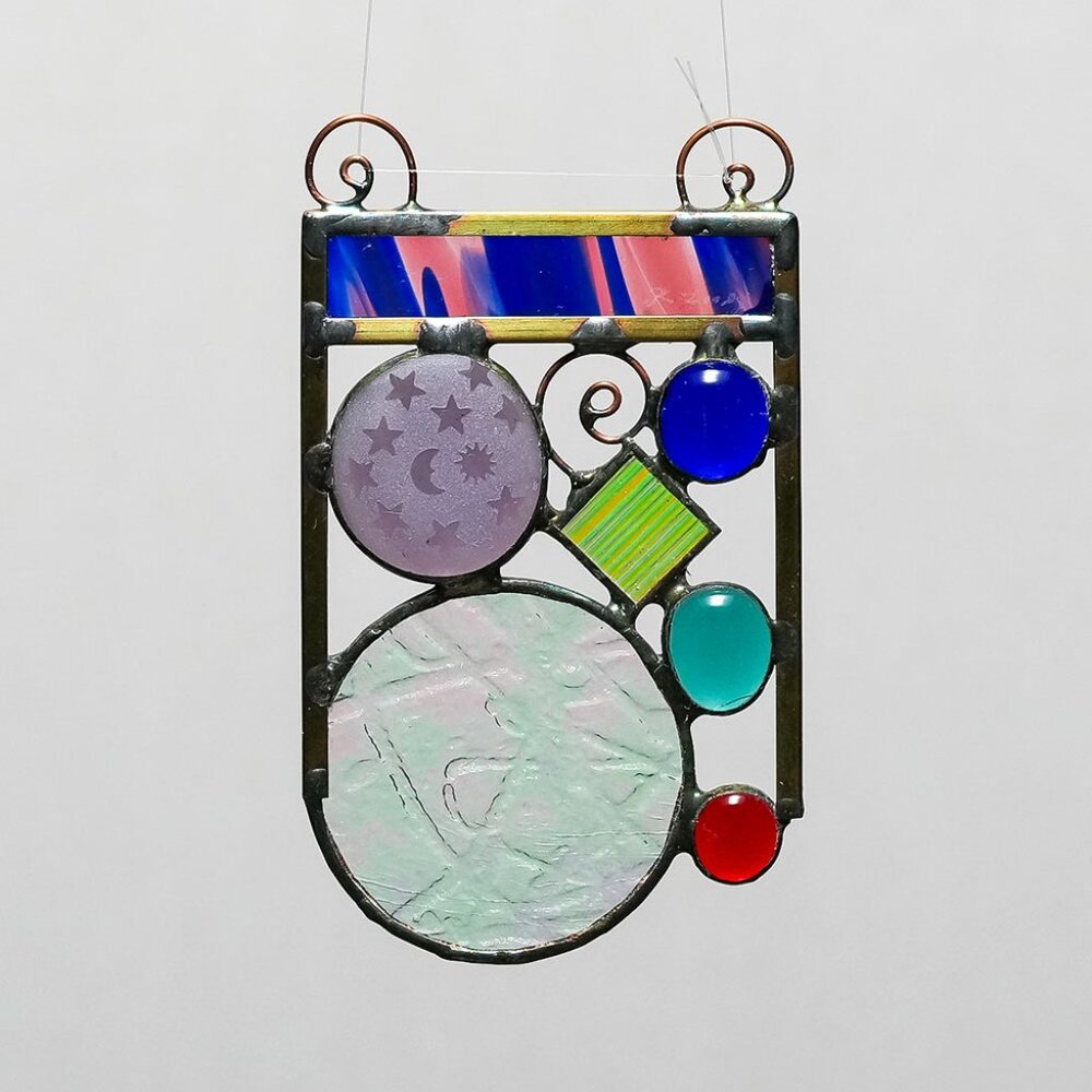 Sun Catcher, Celestial Stained Glass Hanging – Moon, Stars & Iridescent Magic
